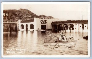 1930's RPPC FRASHER'S GOIN' FISHING DEATH VALLEY INN BAKER CA COMIC POSTCARD