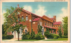 SHREVEPORT, LA Louisiana  KINGSHIGHWAY Christian CHURCH  c1950s Linen  Postcard