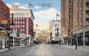 El Paso Texas street looking west c1940s postcard