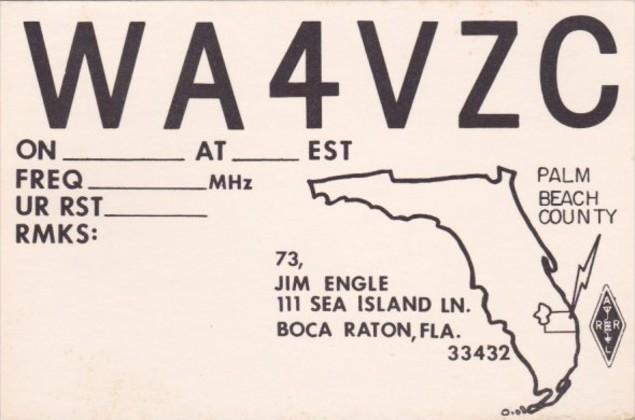 Amateur Radio WA4VZC Jim Engle Boca Raton Florida