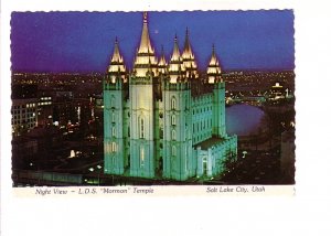 Night View, L D S Mormon Temple, Salt Lake City, Utah,