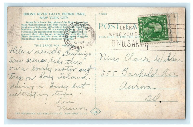1920 Bronx Park New York City NY, Learn While You Earn, Join US Army Postcard 