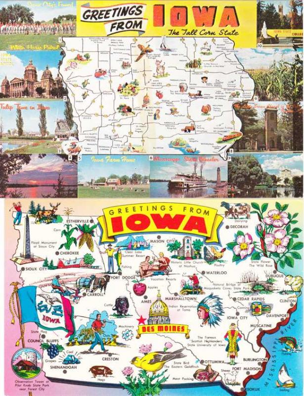 (2 cards) Greetings from Iowa - Maps