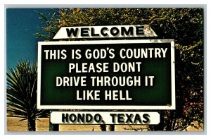 Welcome Sign Hondo Texas This Is God's Country Vintage Standard View Postcard