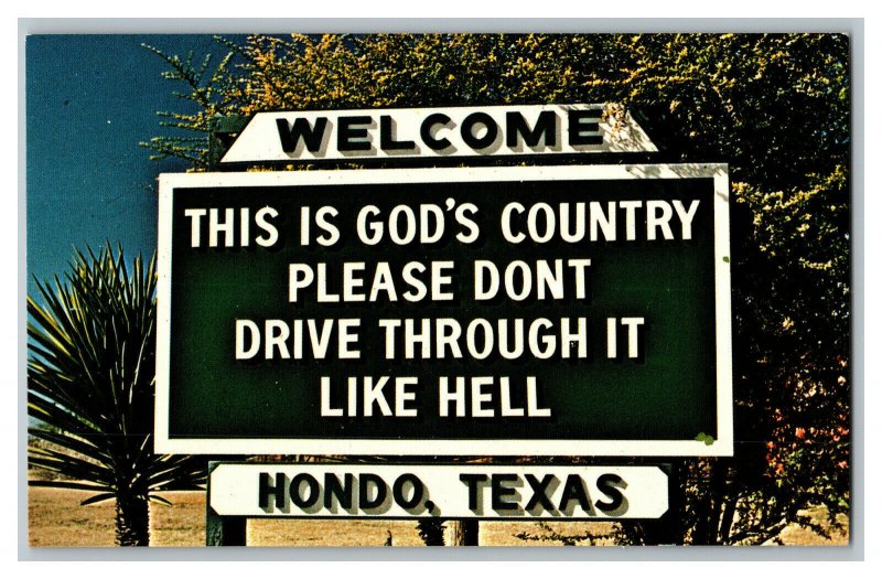 Welcome Sign Hondo Texas This Is God's Country Vintage Standard View Postcard 