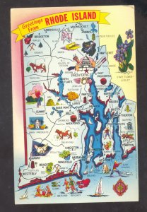 GREETINGS FROM RHODE ISLAND STATE MAP POSTCARD R.I.