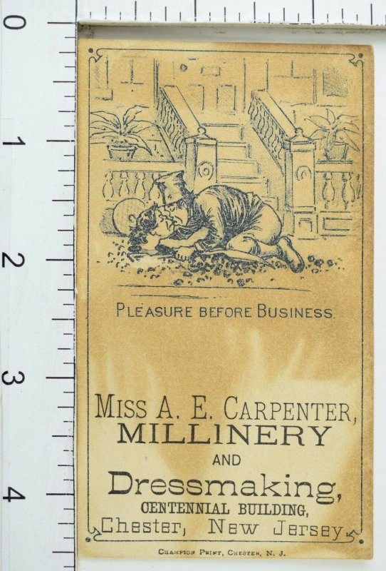 Miss A.E Carpenter Millinery Man Kissing Lady Pleasure Before Business F89 