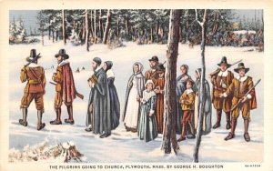 The Pilgrims going to Church in Plymouth, Massachusetts