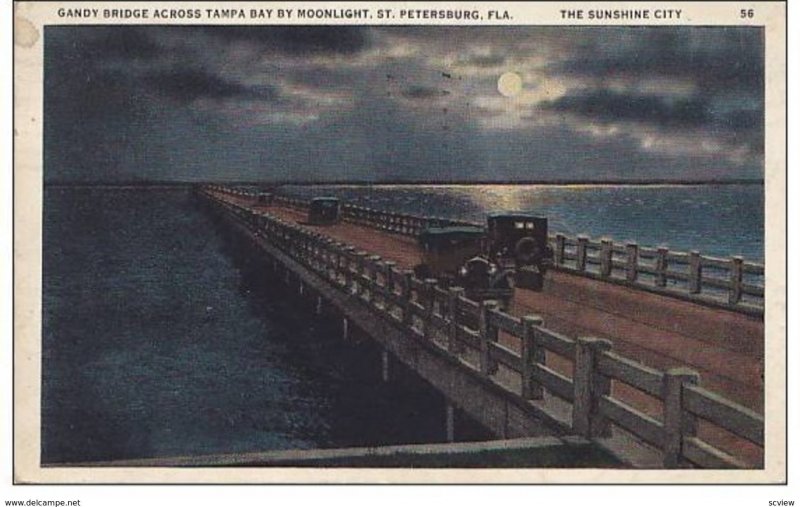 Gandy Bridge Across Tampa Bay By Moonlight, St. Petersburg, Florida, PU-1930