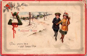 Chrstmas Cheer Young Couple Ice Skating 1918
