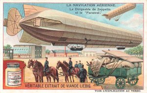 6 Victorian Tradecards Set, Compagnie Liebig, La Navigation Aerienne, Zeppelin