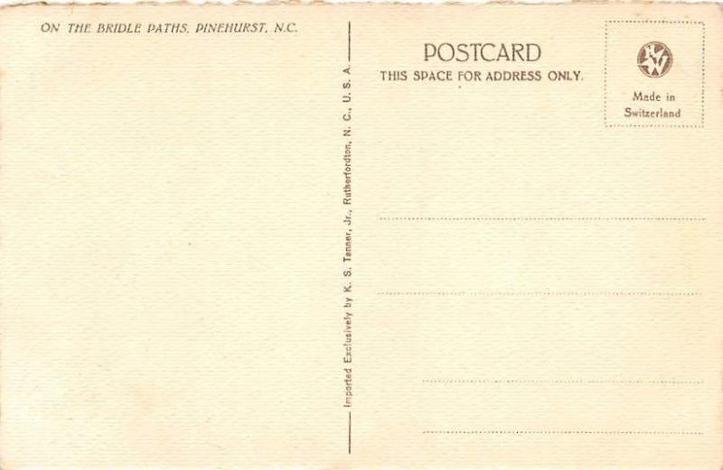 PINEHURST NC HORSES ON THE BRIDLE PATHS POSTCARD c1930s