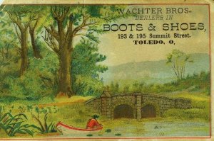 Lot Of 2 Wachter Bros. Boots & Shoes Bridge Boat Man Horses Cart Lake P86