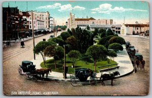 Vtg San Antonio Texas TX Alamo Plaza Street View Horse & Carriage 1910s Postcard