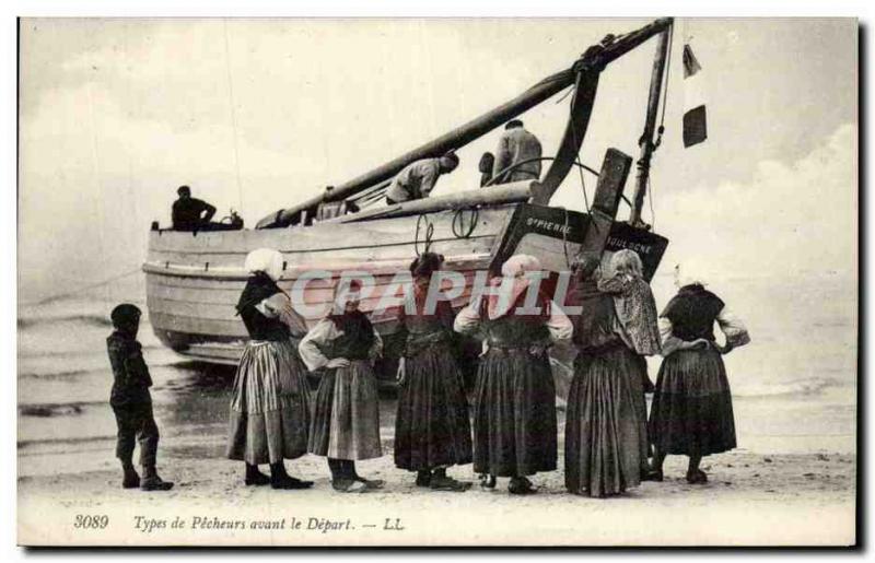Postcard Old Fishing Types of fishermen before departure Boat