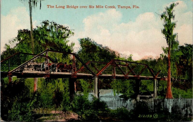 Tampa FL~Multi-Horse Wagon Crossing the Long Bridge over 6 Mile Creek~c1910 