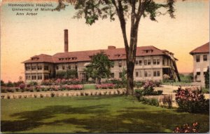 Hand Colored Postcard Homeopathic Hospital University of Michigan Ann Arbor