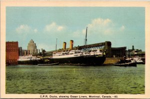 Postcard QC Montreal C.P.R. Docks Showing Ocean Liners Steamers 1940s S101