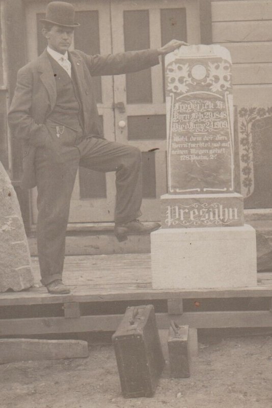 Bridgewater SOUTH DAKOTA RPPC 1909 MONUMENT WORKS Grave Marker DEATH Funeral