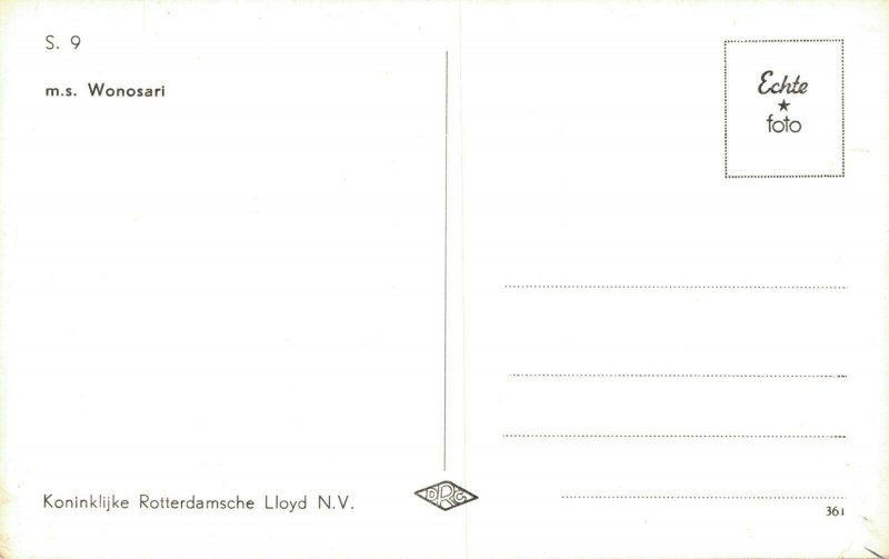 m.s. Wonosari Wonosobo Rotterdamsche Lloyd RPPC 06.66