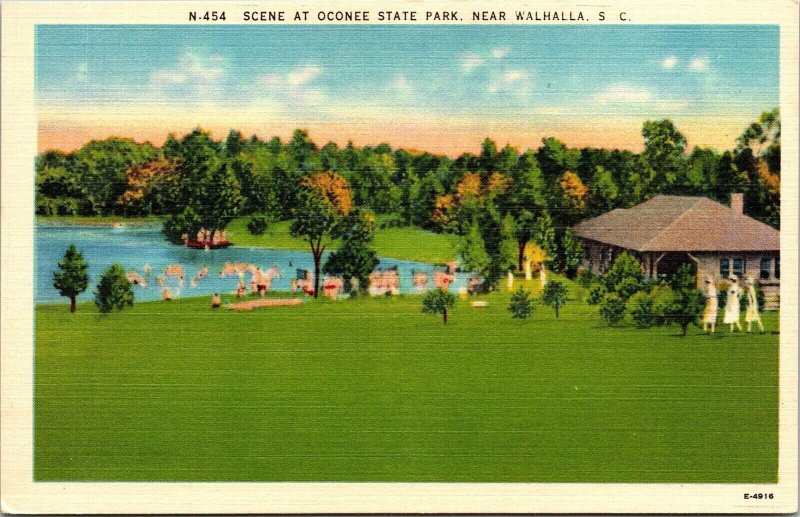 Scene Oconee State Park Walhalla South Carolina SC Linen Postcard VTG UNP Unused 