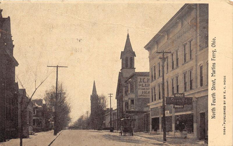 E81/ Martins Ferry Ohio Postcard 1910 North Fourth Street Hoge Store 11