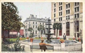 Plaza Fountain Pensacola Florida 1910c Phostint postcard