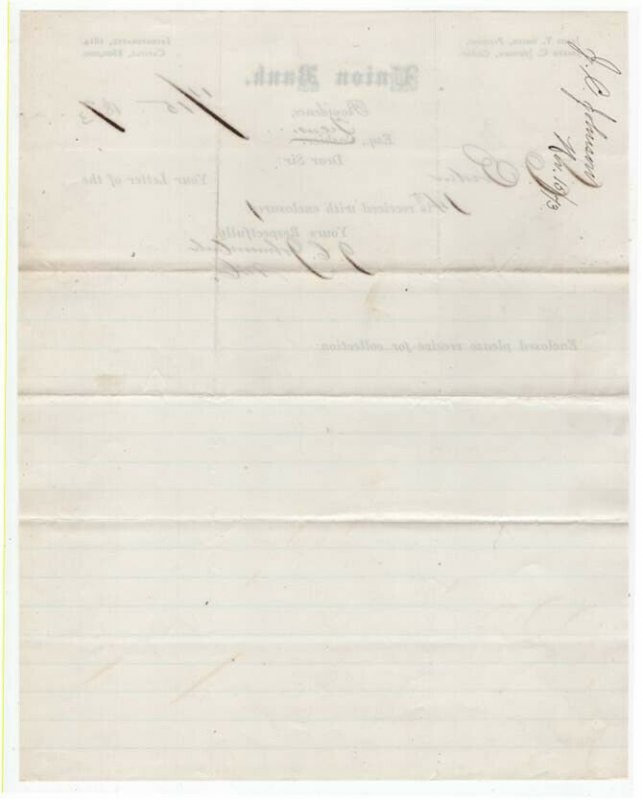 1873 Letterhead, UNION BANK, Providence, Rhode Island