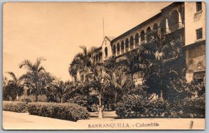 Barranquilla Colombia 1931 RPPC Real Photo Postcard Tropical Scene Building