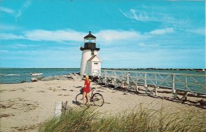 Nantucket MA, Brant Point Lighthouse, Beautiful Woman w Bicycle, Pretty Girl