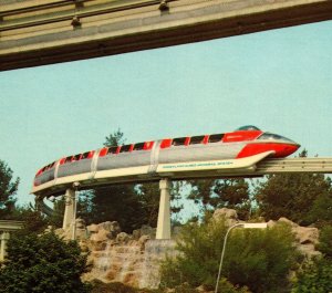 Disneyland Postcard Red Disneyland-Alweg Monorail Train Exhibit D-6 Nt:0436