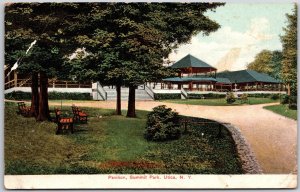 Utica New Yok NY, Pavilion, Summit Park, Pathway, Bench, Trees, Vintage Postcard