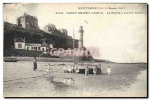 Old Postcard Lighthouse Saint Brieuc Legue The lighthouse at low tide Children