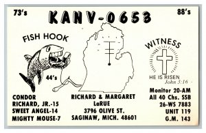 Postcard QSL Radio Card From Saginaw Mich. Michigan KANV-0653 
