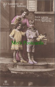 Greetings Postcard-All Happiness on Your Birthday, Mother & Children Ref.RS30680