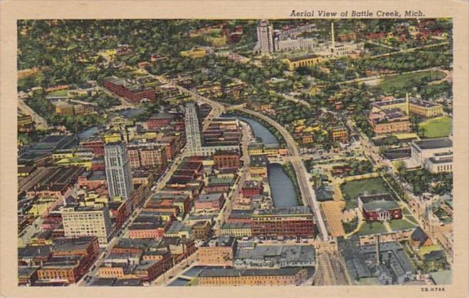 Michigan Battle Creek Aerial View 1953 Curteich