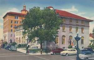 Cars at Post Office and Federal Building - Albuquerque NM, New Mexico - Linen