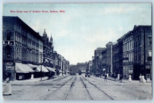 Jackson Michigan Postcard Main Street East Jackson Street Streetcar 1907 Vintage