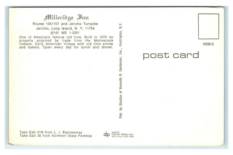 Postcard Milleridge Inn, Jericho Long Island, NY  E49