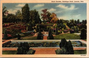 Rock Garden Antelope Park Lincoln Nebraska NE Linen Postcard VTG UNP Curteich 