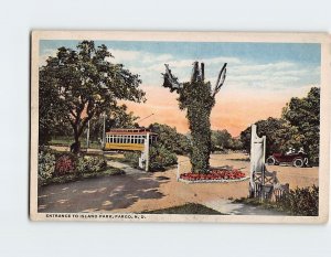 Postcard Entrance To Island Park Fargo North Dakota