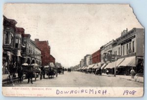 Dowagiac Michigan MI Postcard Front Street Business Section Scene 1908 Antique