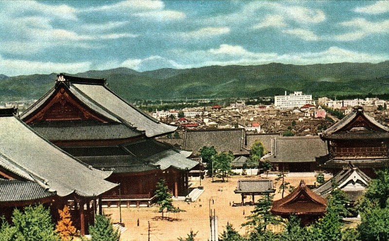 1920s JAPAN KYOTO CITY HIGASHI HONGANJI TEMPLE AERIAL VIEW POSTCARD P1474