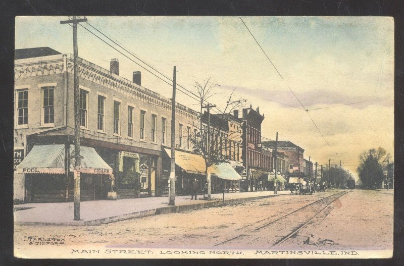 MARTINSVILLE INDIANA DOWNTOWN MAIN STREET SCENE VINTAGE POSTCARD 1908