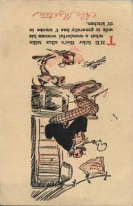 Abe Martin rooster chicken comic kitchen wife postcard