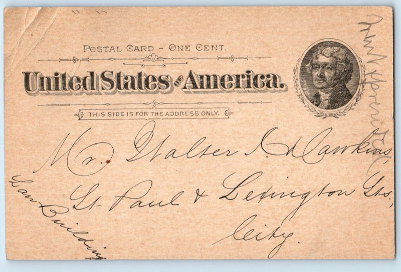 Lexington Kentucky KY Postal Card Masonic Doric Lodge No. 124 EJ Smead 1894