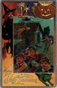 Antique Halloween Postcard NASH Series 4 Buggy on Barn Silver Border JO5