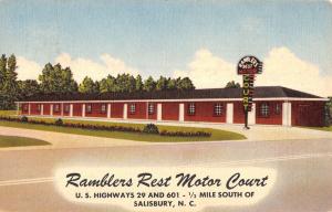 Salisbury North Carolina Ramblers Rest Motor Court Linen Antique Postcard K14295
