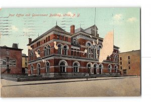 Utica New York NY Damaged Postcard 1909 Post Office and Government Building