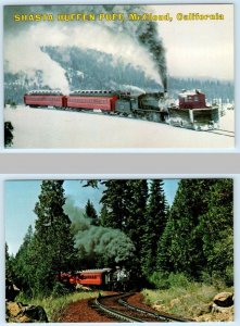 2 Postcards McCLOUD, California CA ~ Train Engine SHASTA HUFFEN PUFF c1960s 